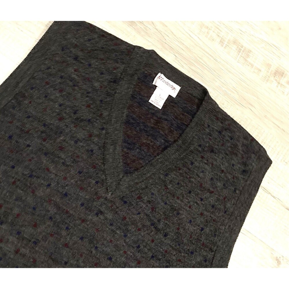 Vintage Wool Blend Sweater Vest Mens L  Gray Dots Windridge Mervyns
